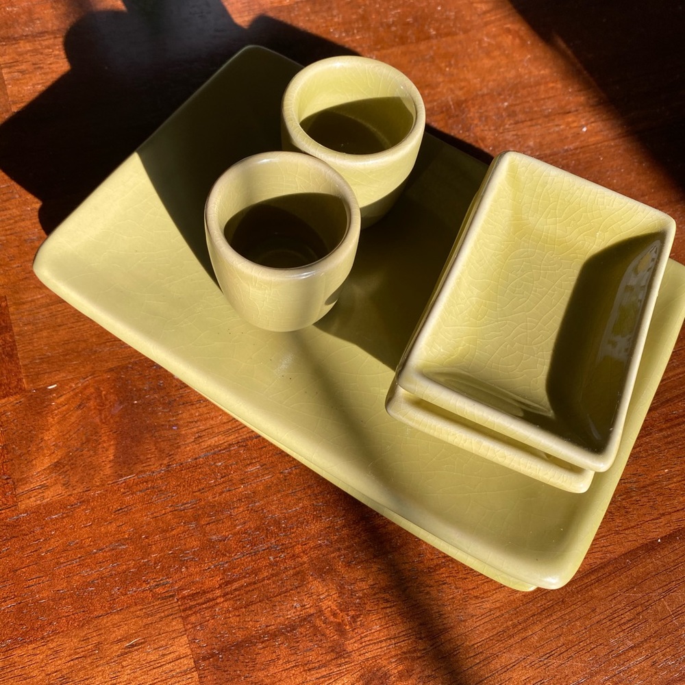 Sushi Sake set for 2 place settings olive green
